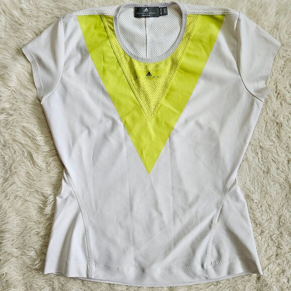 Adidas Stella Mc Cartney Women's White and Yellow Barricade Crew-neck T-Shirt M - Picture 2 of 9